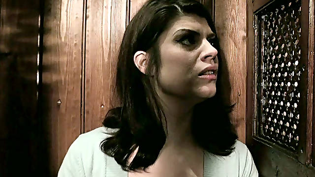 Nasty brunette chick Lucia Love gives head to priest in the confessional