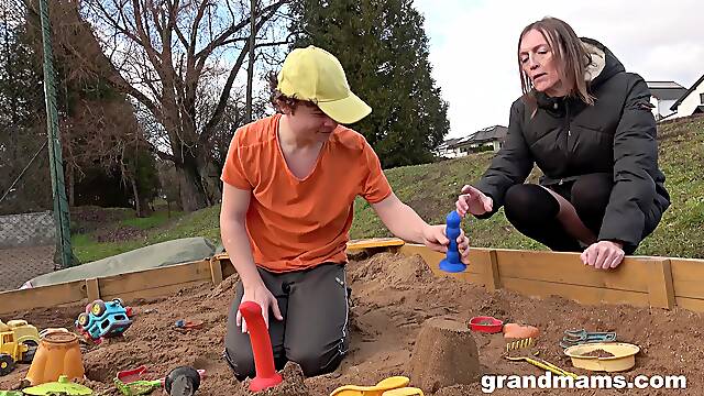 Young nephew helps his nana relax a little by fucking her brains out