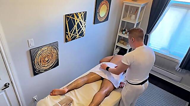 Curious French guy got excited during massage with a new masseur