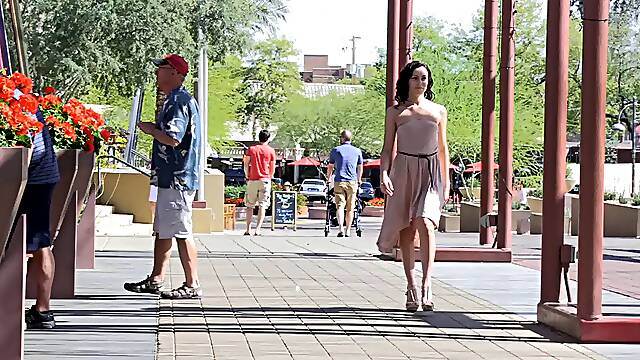 Tight shaved pussy flashing of a hot girl in public