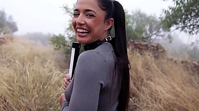 Glamorous PAWG gets booty punished and bound up for a void urine gulp in an olive grove