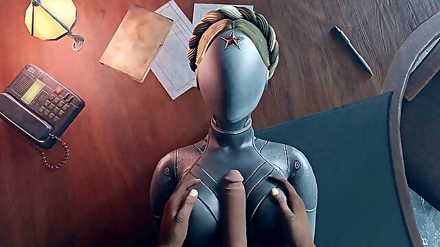 Atomic Heart No Hands Black guy tits fuck Robot woman Big hooters jizz on the face Titjob Animation