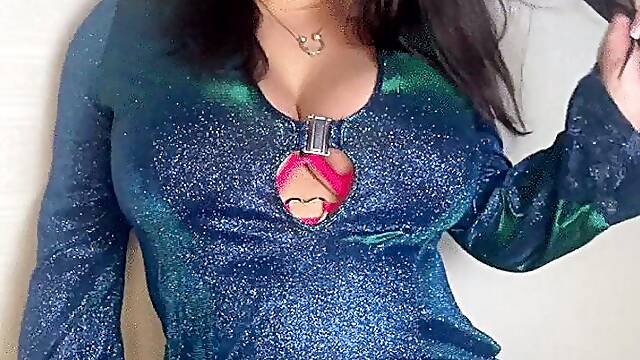 Gagged masturbation with a big tentacle