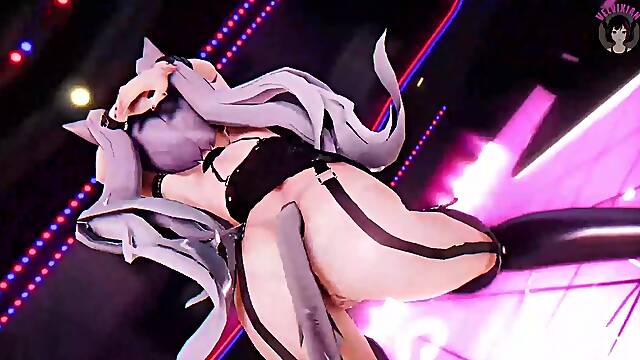 Genshin Impact. Sexy Girl in Cat Girl Costume Dancing