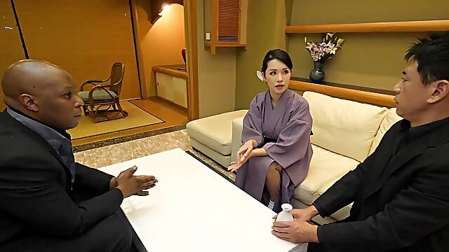 Asian MILF Mina Asahi indulges in a steamy threesome featuring anal and blowjobs